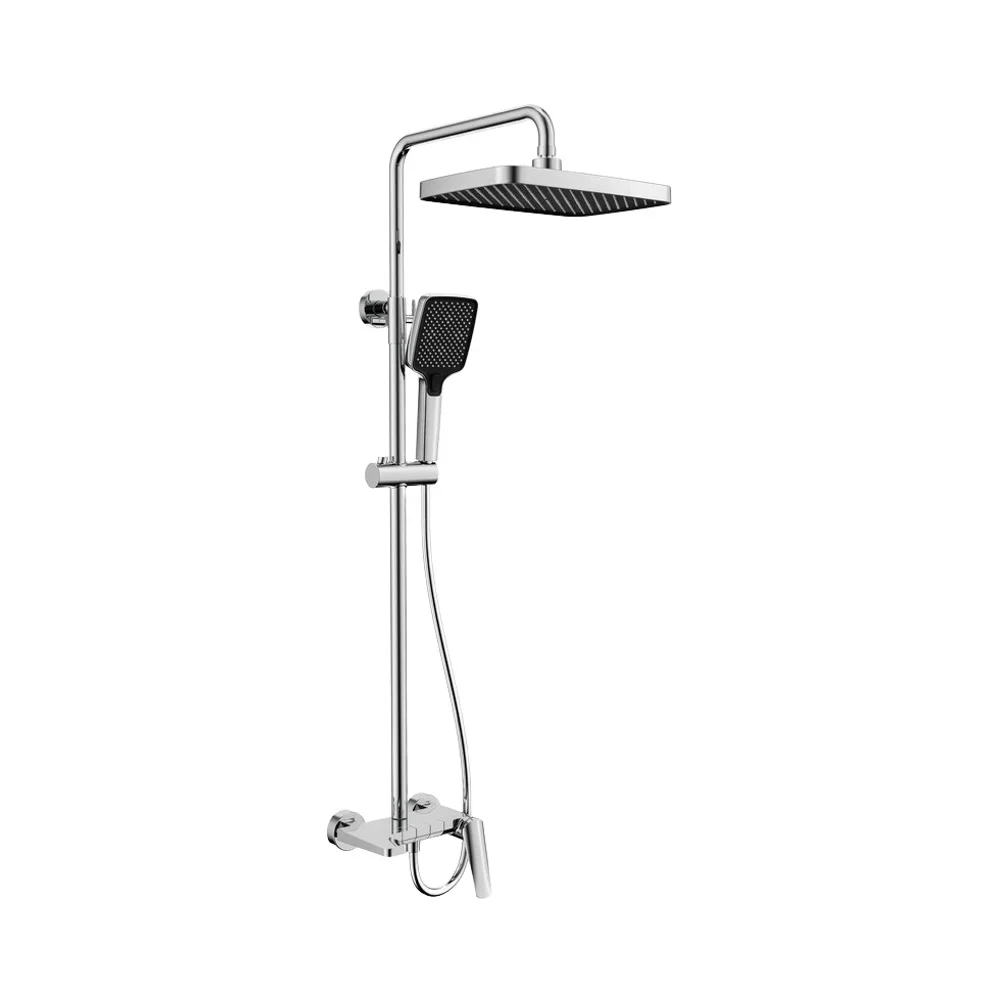 

Contemporary Chrome Hotel Square Soft Rain Wall-Mounted Thermostatic Bathroom Shower Set Single Polished Brass Piano Button