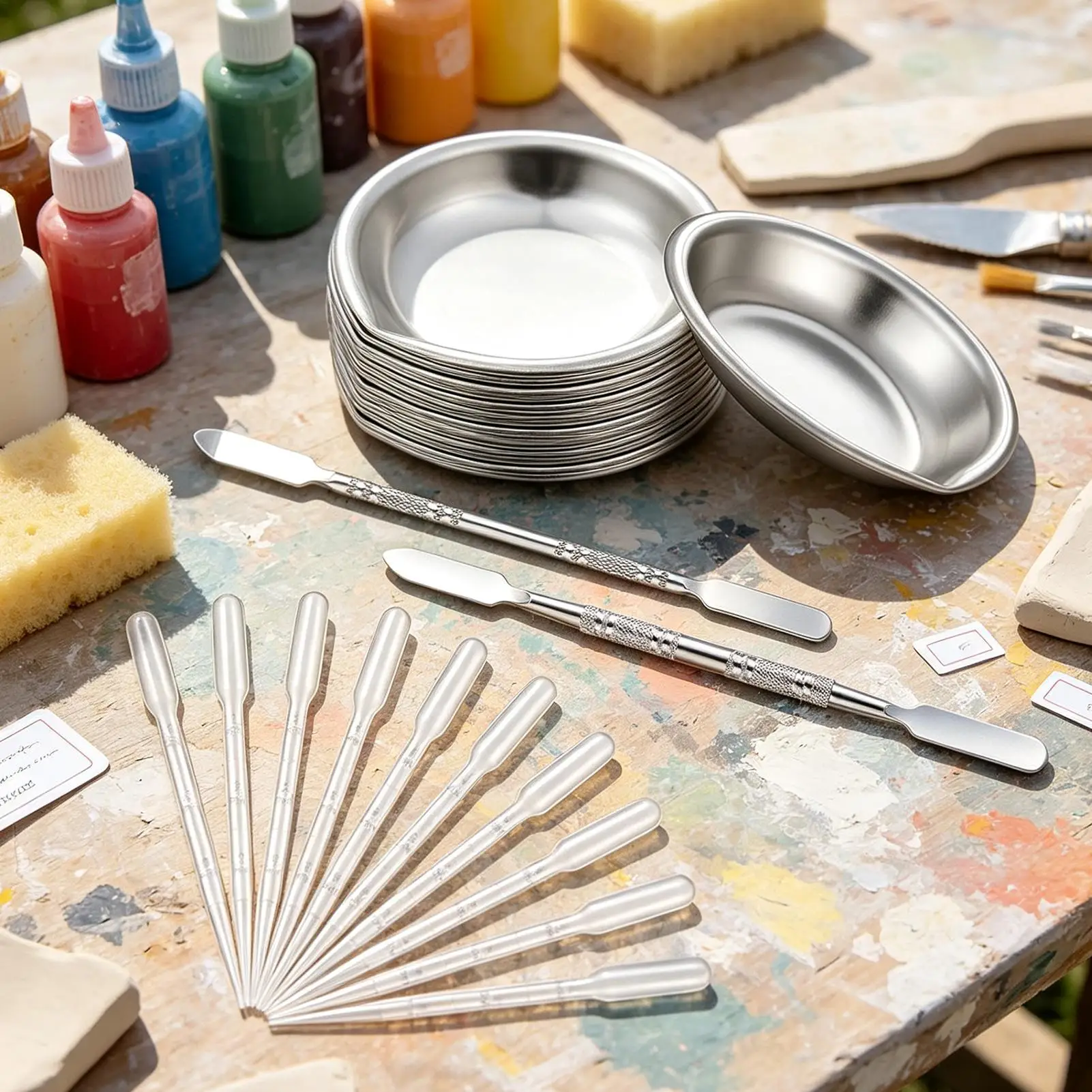 Airbrush Mixing Cups with Stirrers Portable Anti-Splash Containers 12-Piece Metal Airbrush Painting Tray for Acrylic Enamel Art