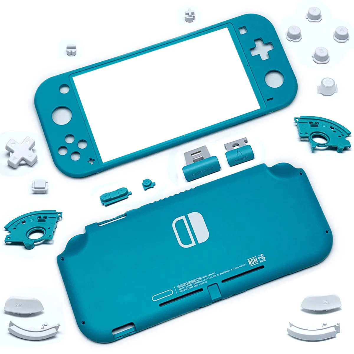 Capa de caixa de plástico de substituição e botões para nintendo switch lite console frente traseira face capa-turquesa