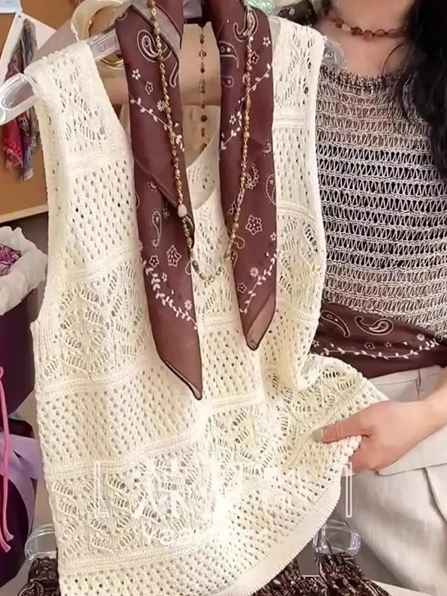 Lace Knitted Hollow out Comfortable Lazy Sle Summer Top Svel Hoodie Vest Slimming Effect Versatile Faionable