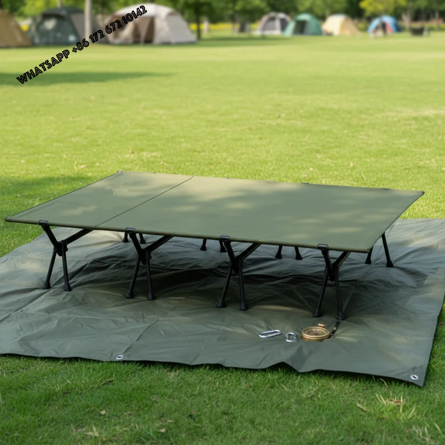 Adjustable Height Double Folding Bed Portable Camping Cot for Adults & Kids, Outdoor Travel Cot for Beach Tent Backyard