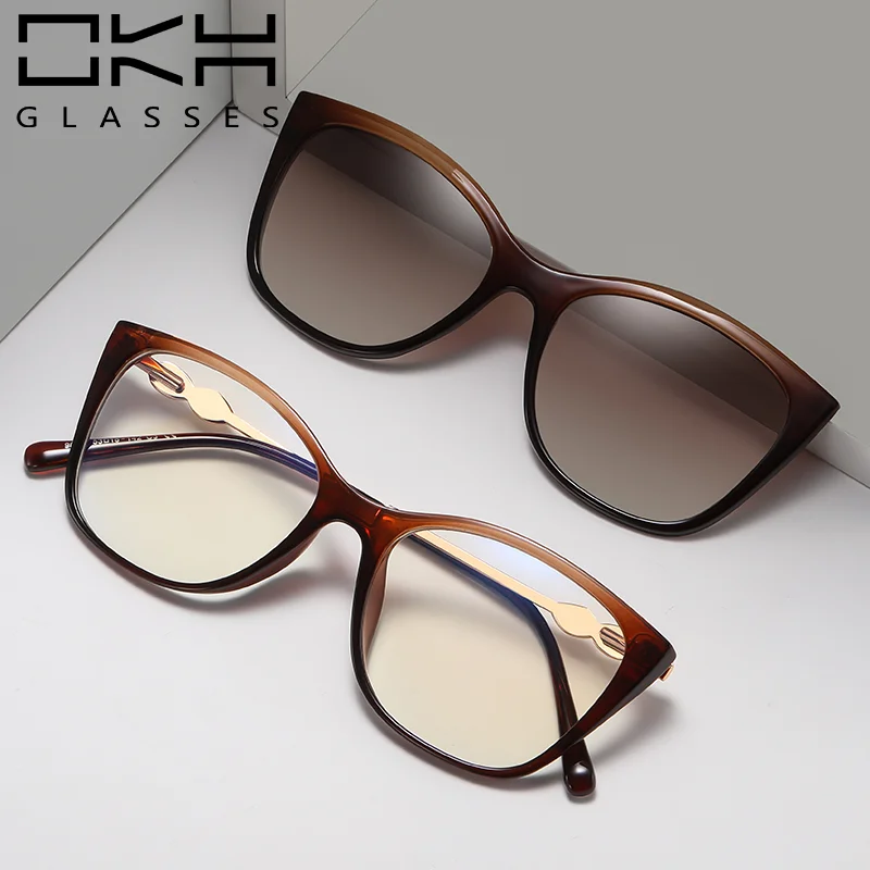 OKH Magnet Clip On Optical Lenses Polarized Sunglasses Myopia Glasses Women Driving Anti Blue Light Prescription Reading Eyewear