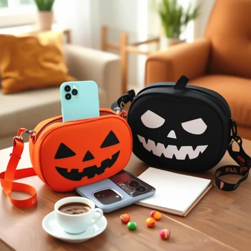 Halloween Silicone Pumpkin Bag Waterproof Makeup Pouch Funny Ghost Design Spooky Cosmetics Organizer Trick or Treat Gift