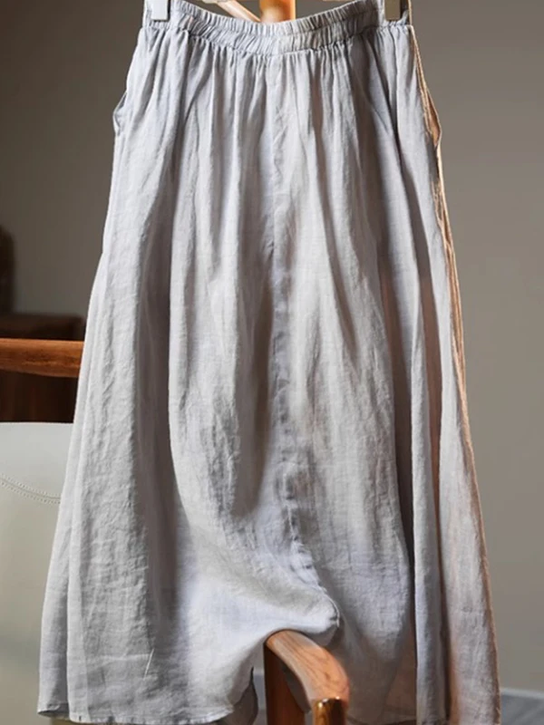 Retro Geborduurde Bloem Linnen F Rok Vrouwen Zomer Losse Hoge Taille A-lijn Katoen Linnen Rok Swingy Midi Rok