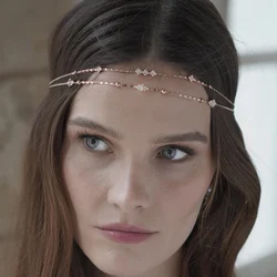 Stonefans Double Layer Boho Forehead Headband Bridal Hair Accessories Fashion Jewelry Bling Crystal Head Chain Wedding for Women