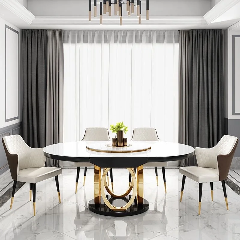 Simple dining table Luxury modern round table Multifunctional furniture with turntable induction cooker Household dining set