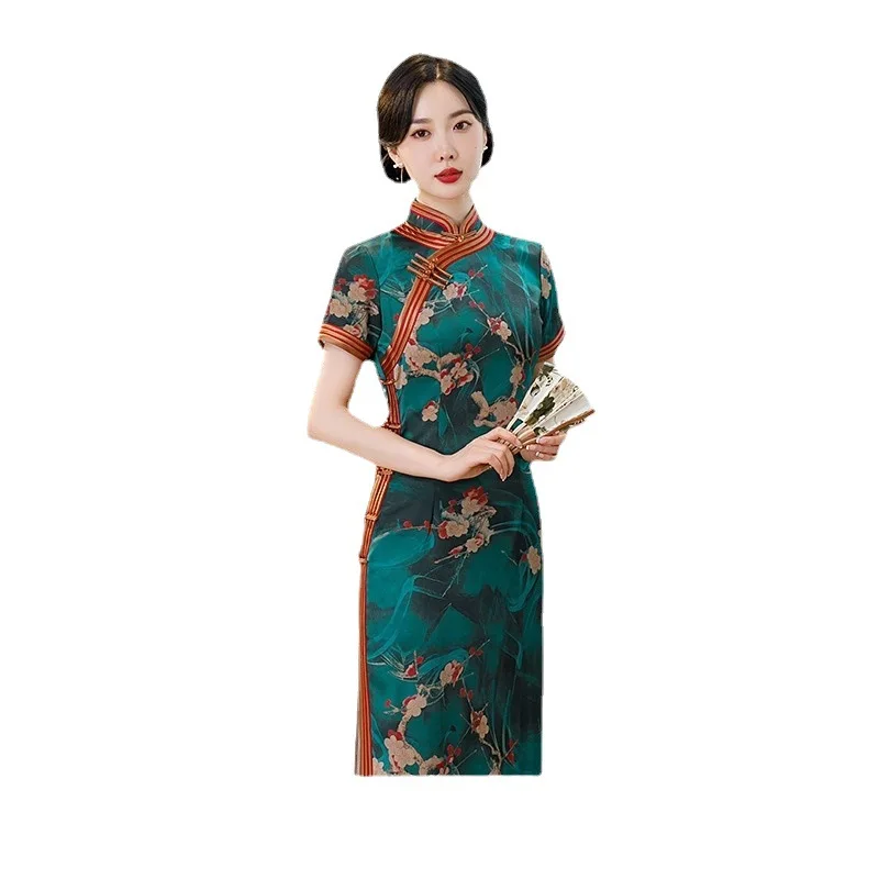 Cheongsam  Lady Republic of China Style Jacquard Waist-Tight Old Shanghai Dress Wedding