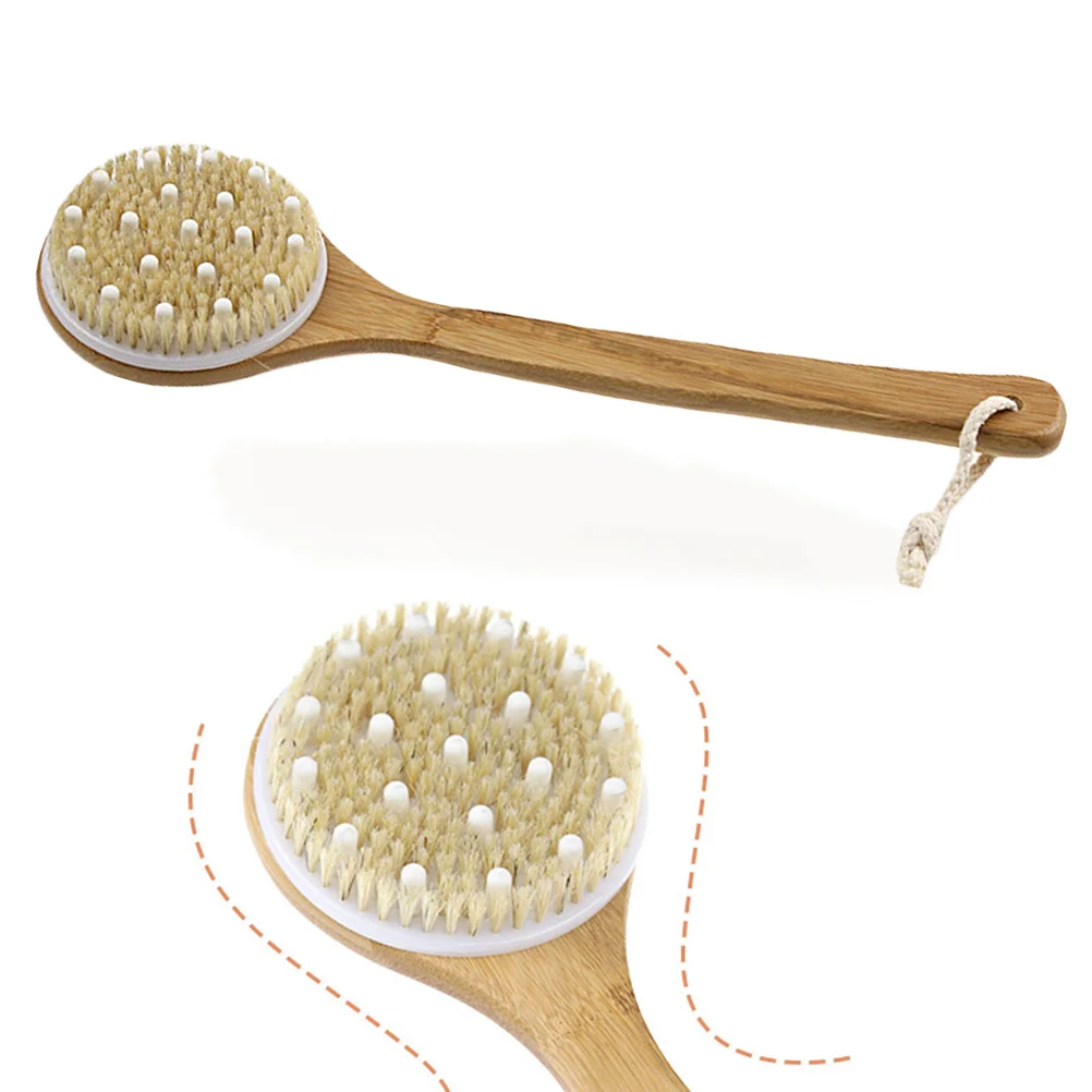 

1pc Bristle Bathing Brush Anti-slip Long Handle Scrubber Body Exfoliator Back Massage Brush for Men Women (40cm)