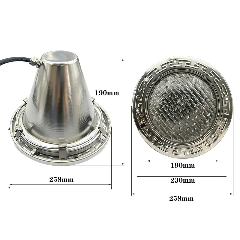 Zestaw akcesoriów do oprawy podwodnej lampy basenowej ze stali nierdzewnej, wpuszczanej, z gwintem E27, typu PAR56.