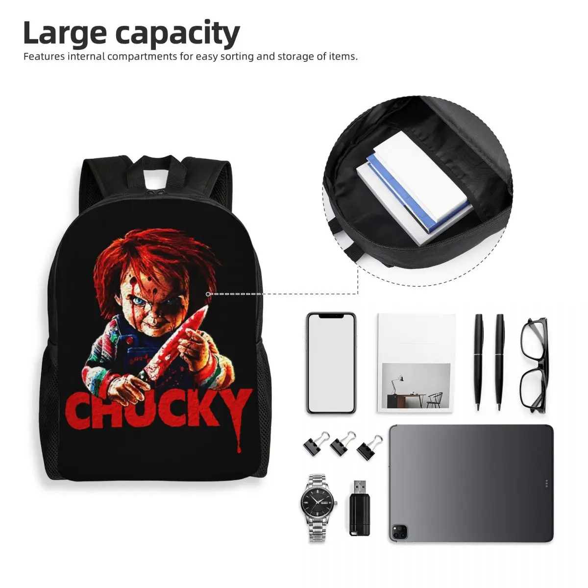 Chucky Killer Horror Halloween Travel Backpack Men Women School Laptop Bookbag Child's Play Movie College Student Daypack Bags