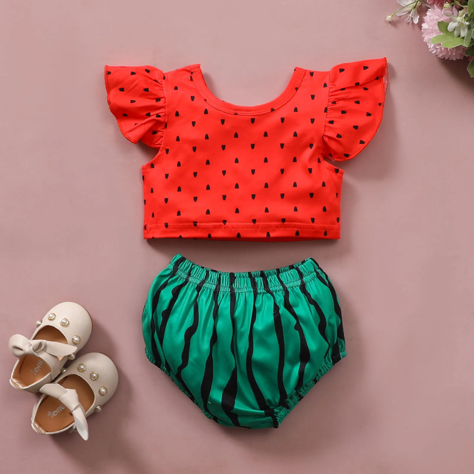 Toddler Girls Summer Clothes Sets Watermelon Fruit Prints Sleeveless Tops Vest+Shorts 2Pcs Outfits Baby Clothes 3 6 12 24 Months