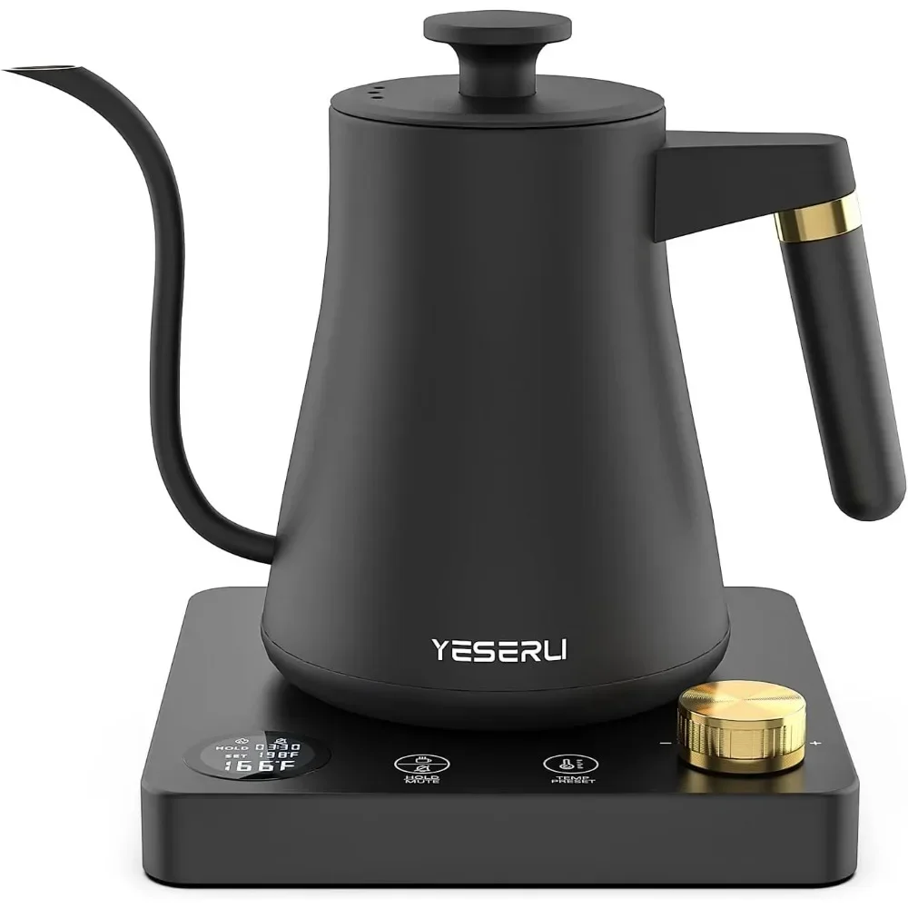 YESERLI 1200W Gooseneck Kettle with ±1℉ Temperature Control,LED,4Temp Preset,12H Keep Warm,100% Stainless Steel,Rapid Heating,1L