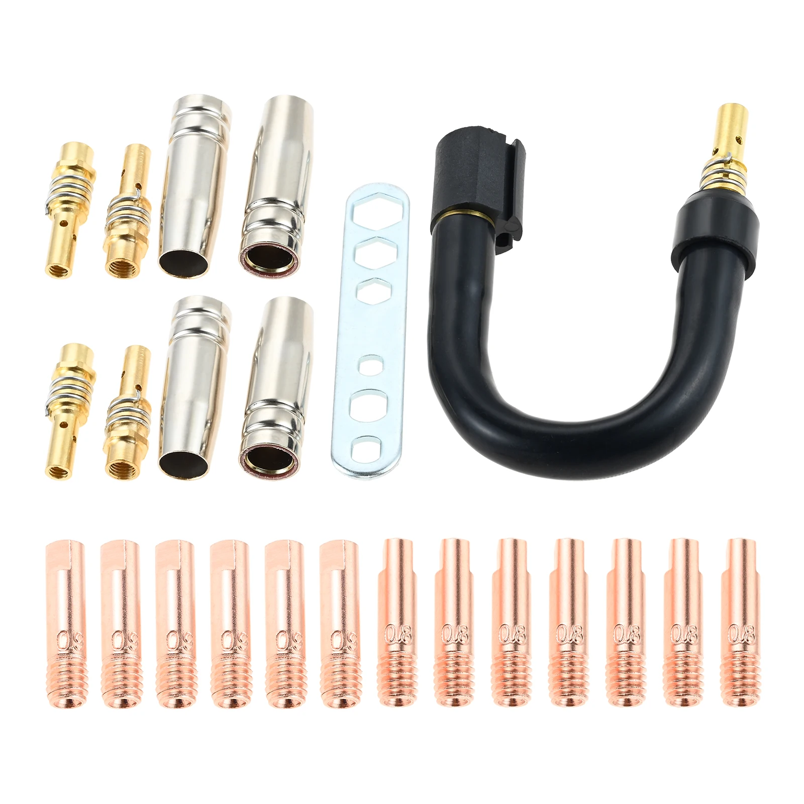 1-Set Flexible MIG Welder Attachment Welding Torch Gas Nozzle Gas Diffuser 0.8/0.9mm Contact Tip Flexible Bend Pipe For 15AK