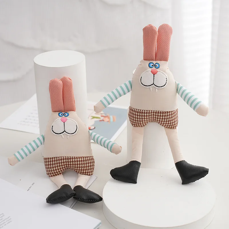 20cm Cute Cartoon Long Legged Patchwork Rabbit Personality Keychain Creative Bunny Stuffed Plush Doll Pendant Bag Decor Kid Gift