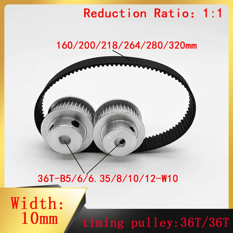 GT2 Timing Pulley 36 Teeth 36 Teeth Reduction Ratio 1:1 Belt Width 10mm Hole Diameter 5 6 6.35 8 10 12mm Tensioning Wheel Kit