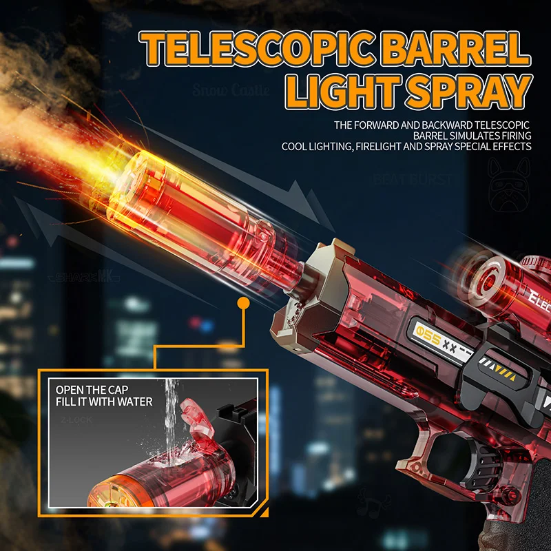 LED Glowing Smoke Electric Shooting Gun Toy for Kids Simulated Sound Effect Children Outdoor Play Automatic Pistol Christmas Toy