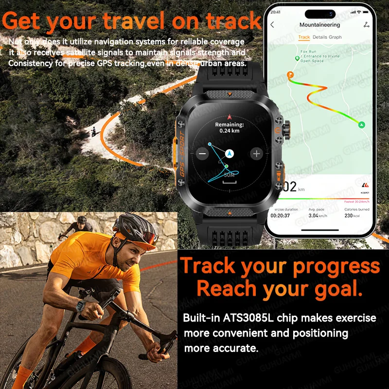 Military Smart Watch Bulit-in GPS Compass Altimeter 3ATM IP69K Waterproof AMOLED Bluetooth Call 2.01"Smart watch For Android IOS - Image 2
