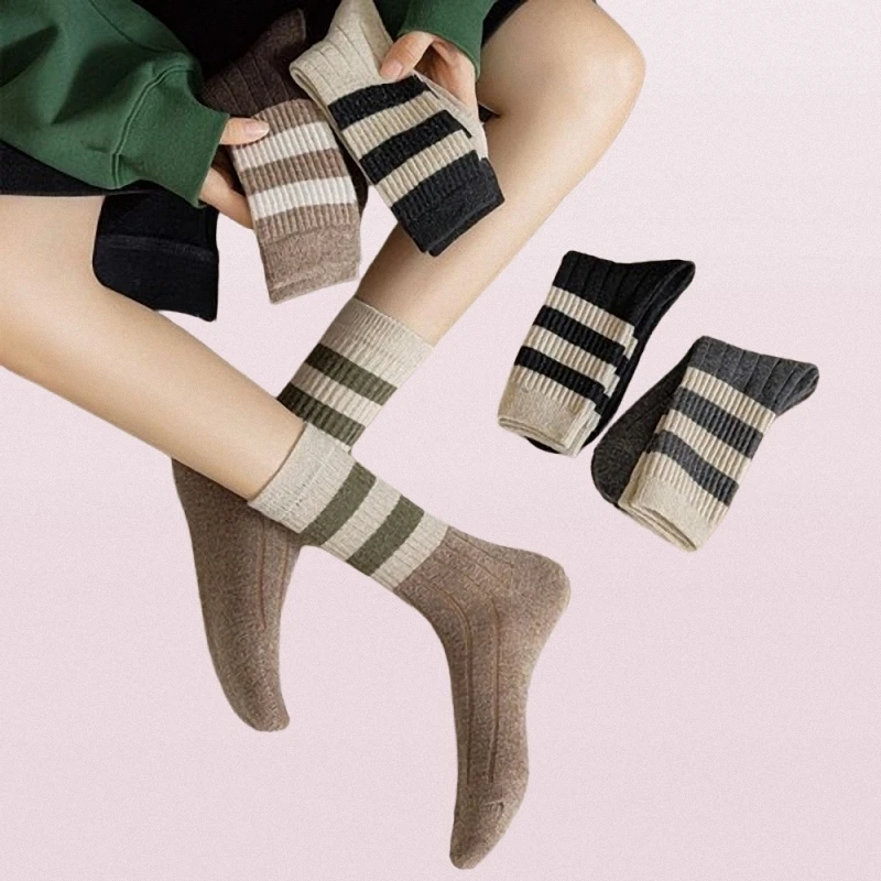 Chaussettes mi-tube respirantes pour femmes, absorbant la sueur, rétro, chaussettes longues à deux barres, tendance automne et hiver, 10/15 paires, nouveau, 2024