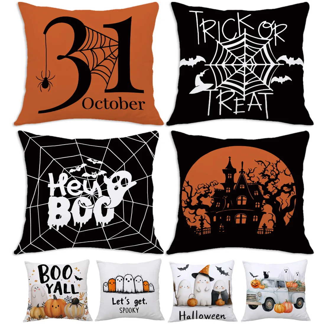 4pc Halloween Decorative Pillow Cover Orange Pumpkin Cushion Case for Sofa Couch Polyester Pillowcase for Fall Home Decor 18x18