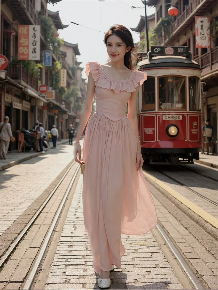 Vestido rosa feminino gola quadrada em camadas franzido mini ultra-curto micro curto coxa-alta sexy quente ousado picante feminino