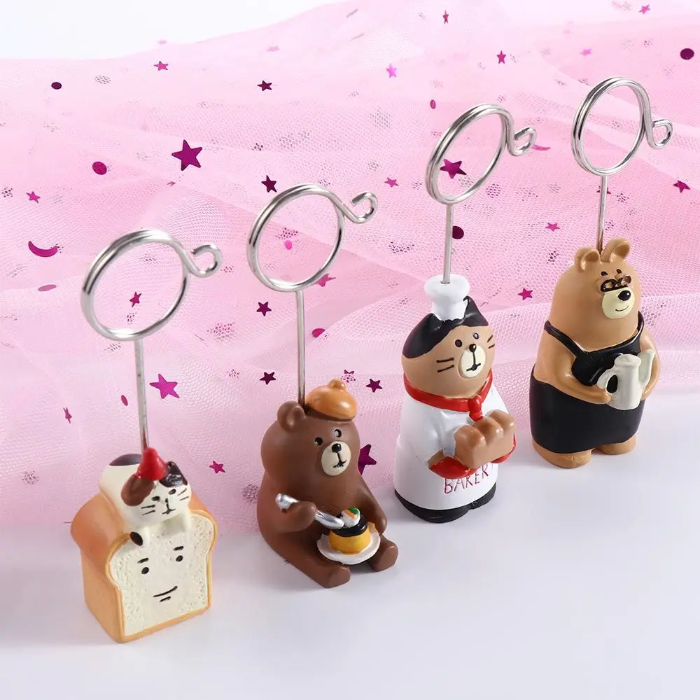 School Office Supplies Folder Clip Resin Kawaii Stationery Bread Cat Photo Card Stand Memo Holder Memo Clip