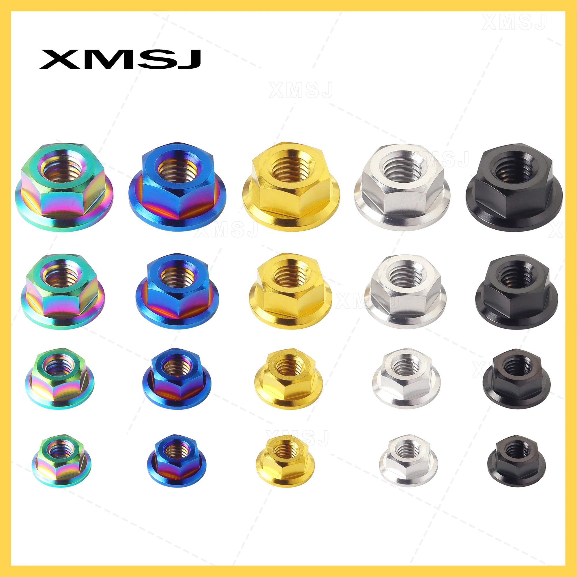 XMSJ Titanium Nuts M5 M6 M8 M10 M12 M14 Hex Flange Nuts for Motorcycle Bicycle Car Rear Axle Wheel Sprocket Modification Nuts