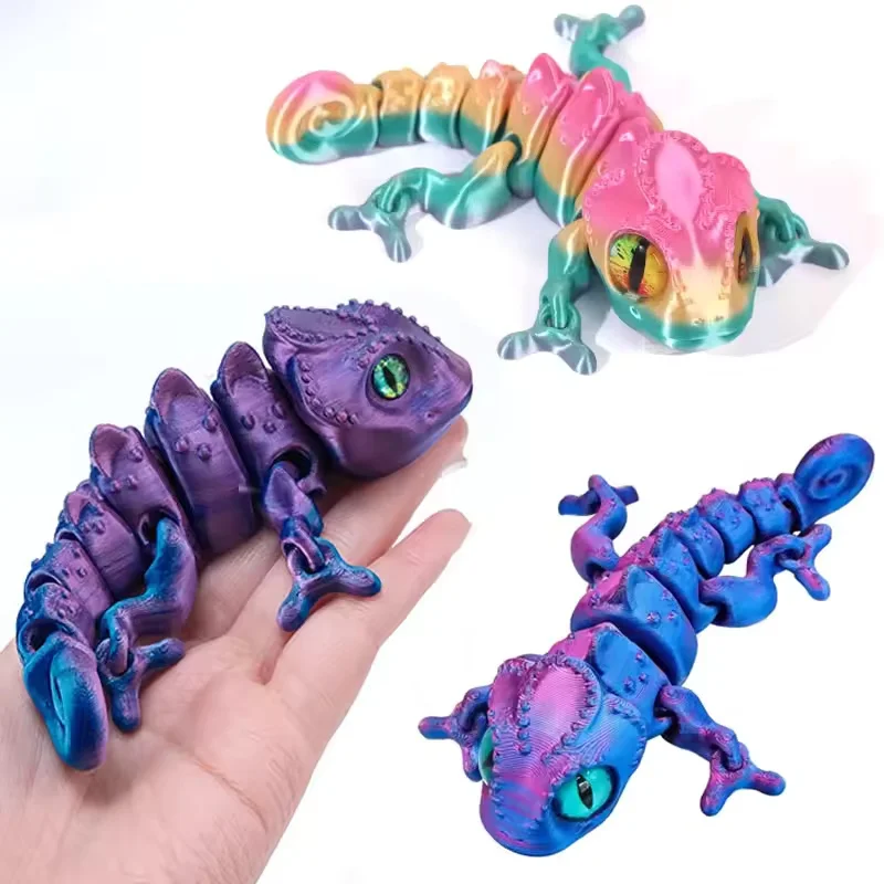 New 3D Printing Chameleon Figures Multi-joint Movable Simulation Eyes Kids Toys Home Living Room Decoration Gift Accessories