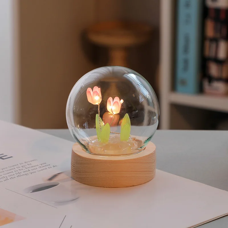 Mini Tulip Night Light, Handmade DIY Materials, Cute Home Decoração, Ornamento, Birthday Gift for Girl, Família, Amigo, Criança, Natal