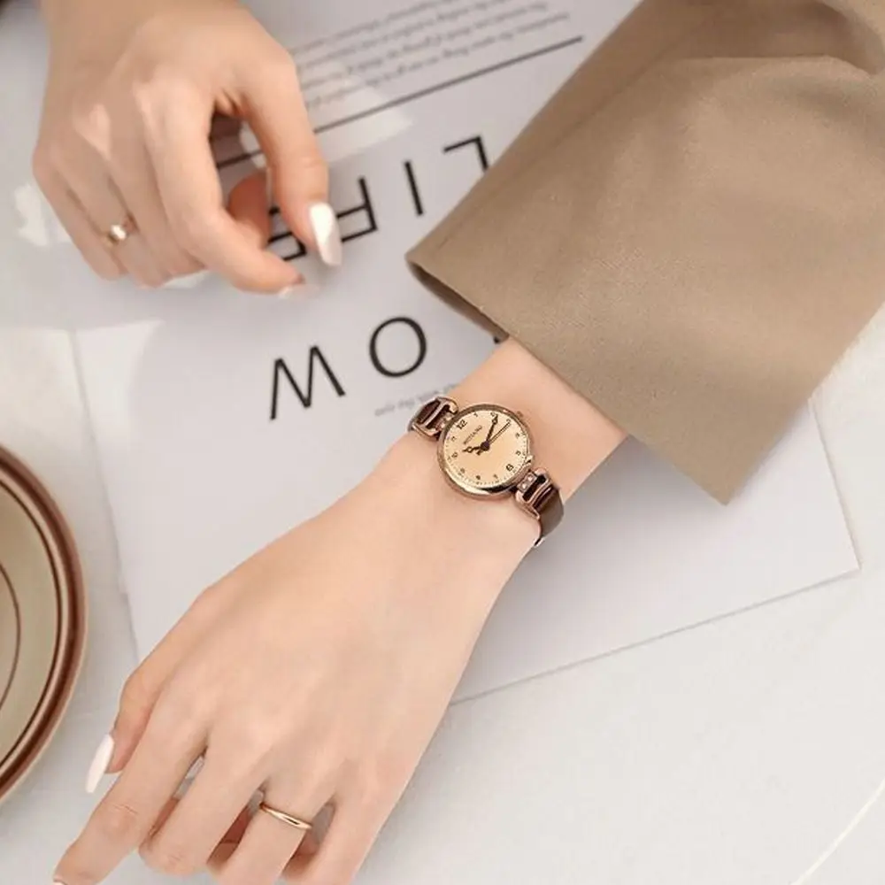 Reloj de cuarzo Retro de alta calidad, esfera redonda, correa de cuero PU, reloj de pulsera, relojes casuales para mujer