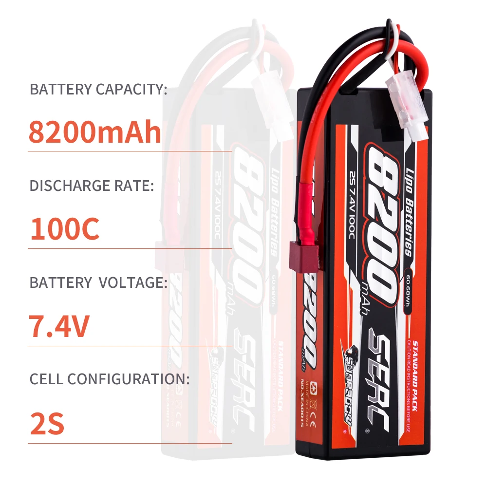 SUNPADOW 8200mAh 2S Lipo batería 7,4 V Deans T Plug 100C estuche rígido para RC coche avión DJI camión tanque Buggy carreras barcos modelos