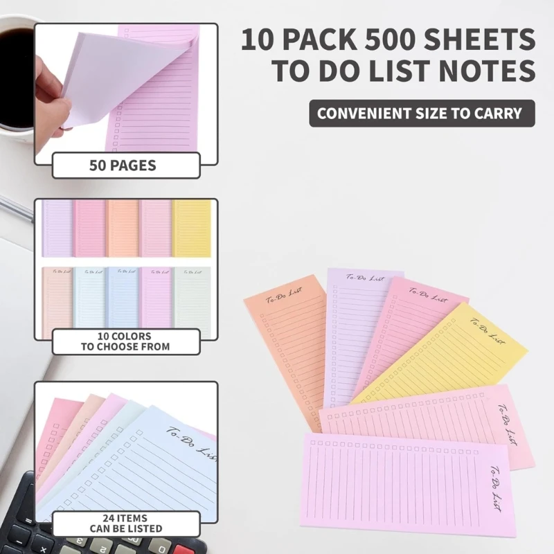 20CB 10 Pcs Sticky Notes Self-Adhesive Memo Note Pad To Do List Post Note Convenient Sticky Notes Pads with Lines for Student