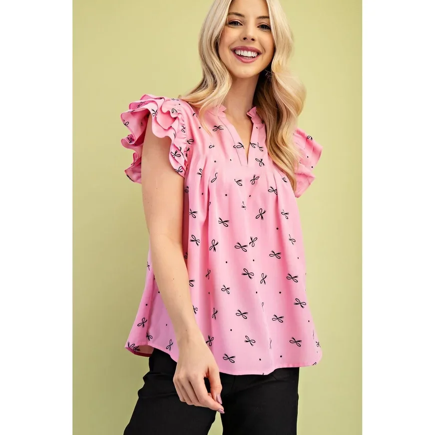 

Europe, America 2025 summer new V-neck multi-layer lotus leaf sleeve sweet printed women's shirt