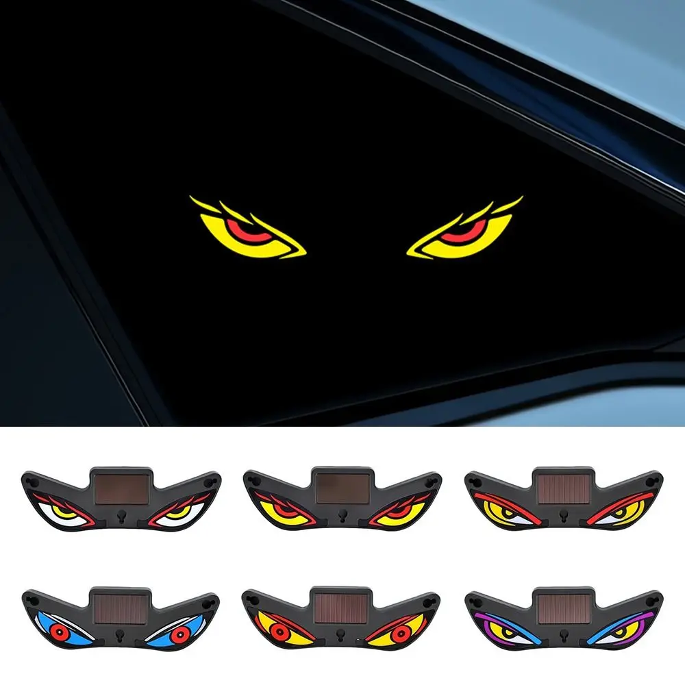 Wireless Solar Devil Eyes Car LED Warning Light Suction Cup Dynamic Display Car Warning Light Car Decor Vibration Lights on