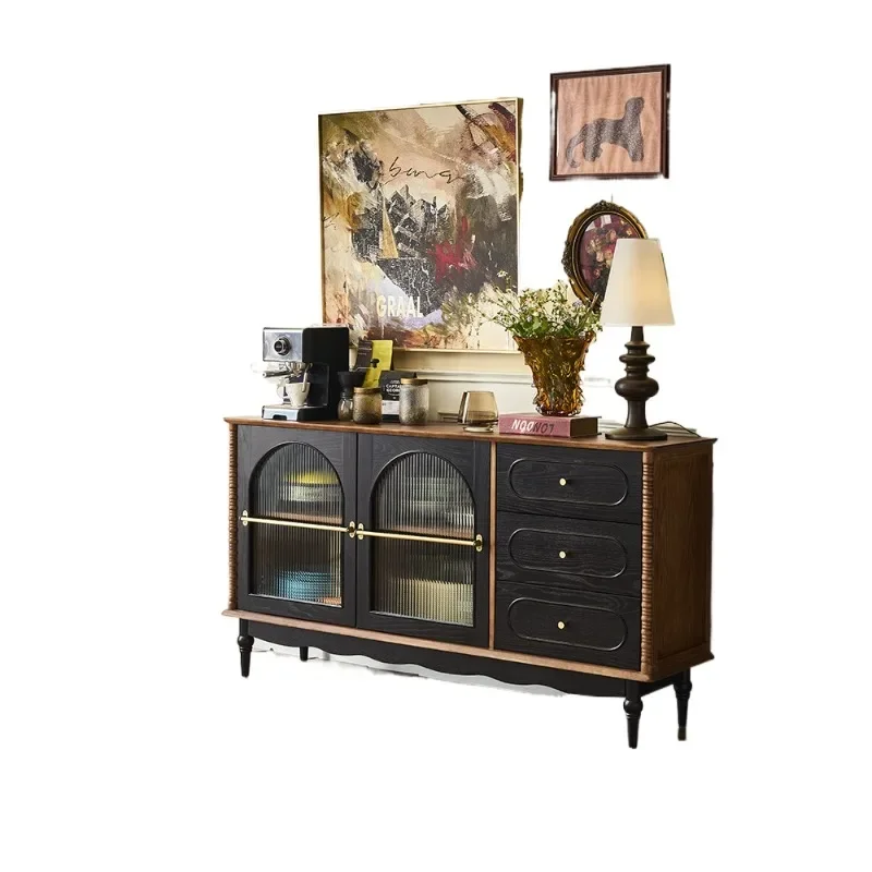 

Dining side cabinet Small apartment integrated storage against the wall Glass door side cabinet