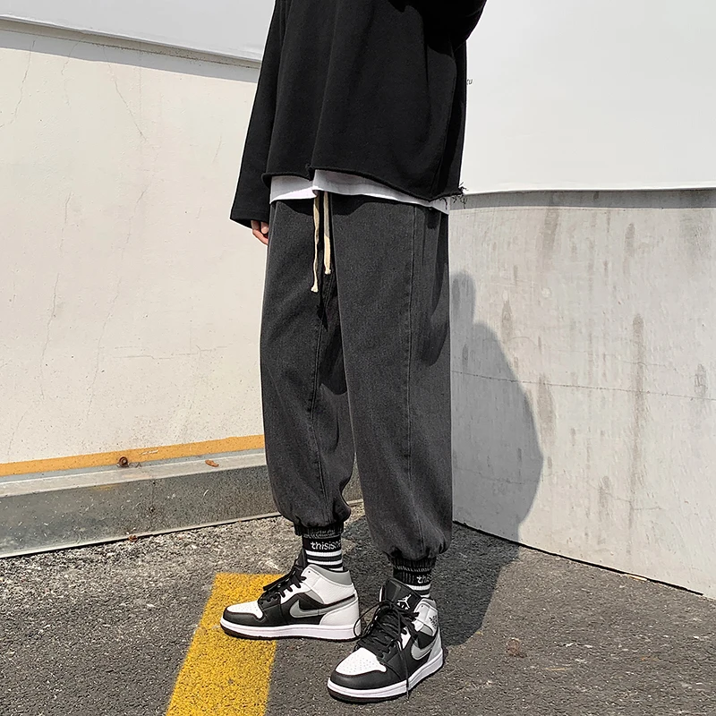 

Loose Dad Jeans Men's Autumn Winter Long Pants Trendy Hong Kong Style Casual Slim Fit Nine Points Jeans Youth Popular