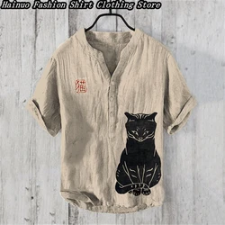 European and American popular men's shirts, summer leisure vacation, home shopping, retro linen polo shirts, 15 XS-5XL