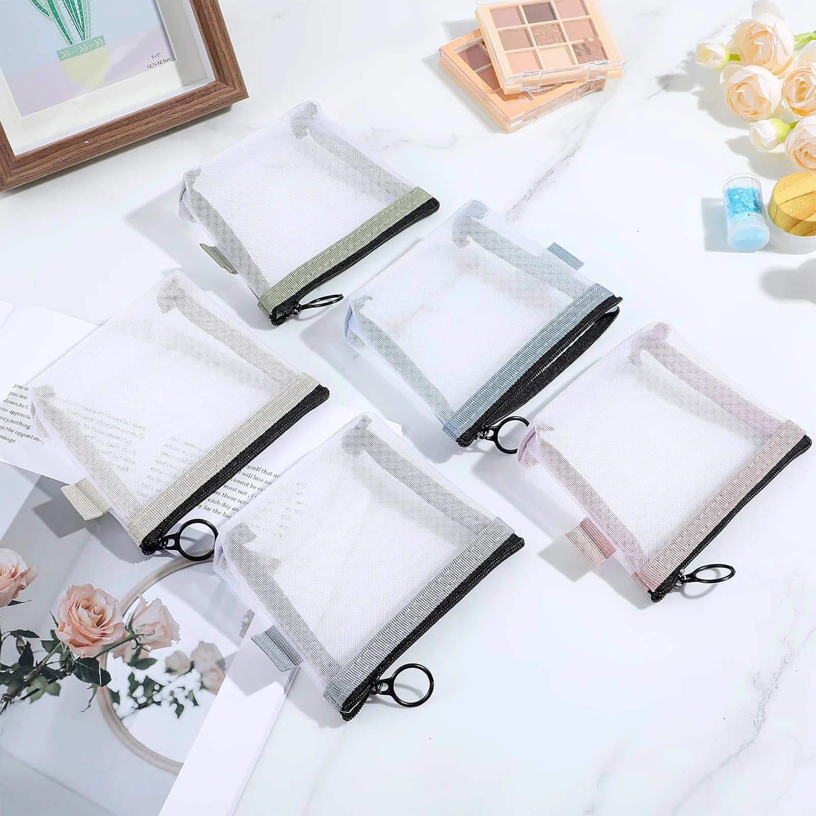 

5PCS Transparent Mesh Mini Cosmetic Bag Makeup Case Lipstick Storage Bag Key Earphone Data Line Organizer Card Holder Pouch