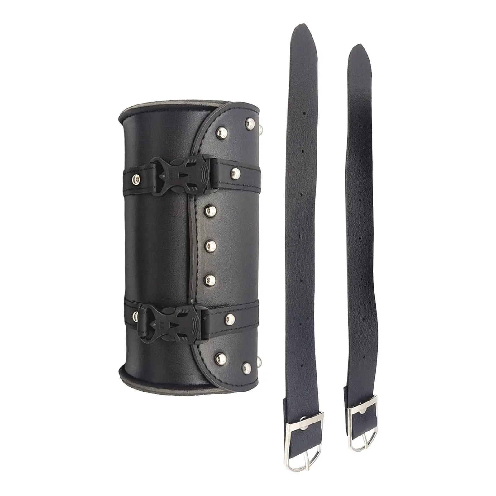 Generic Motorcycle Saddlebag Double Strap Studded PU Leather Gifts Storage Tool