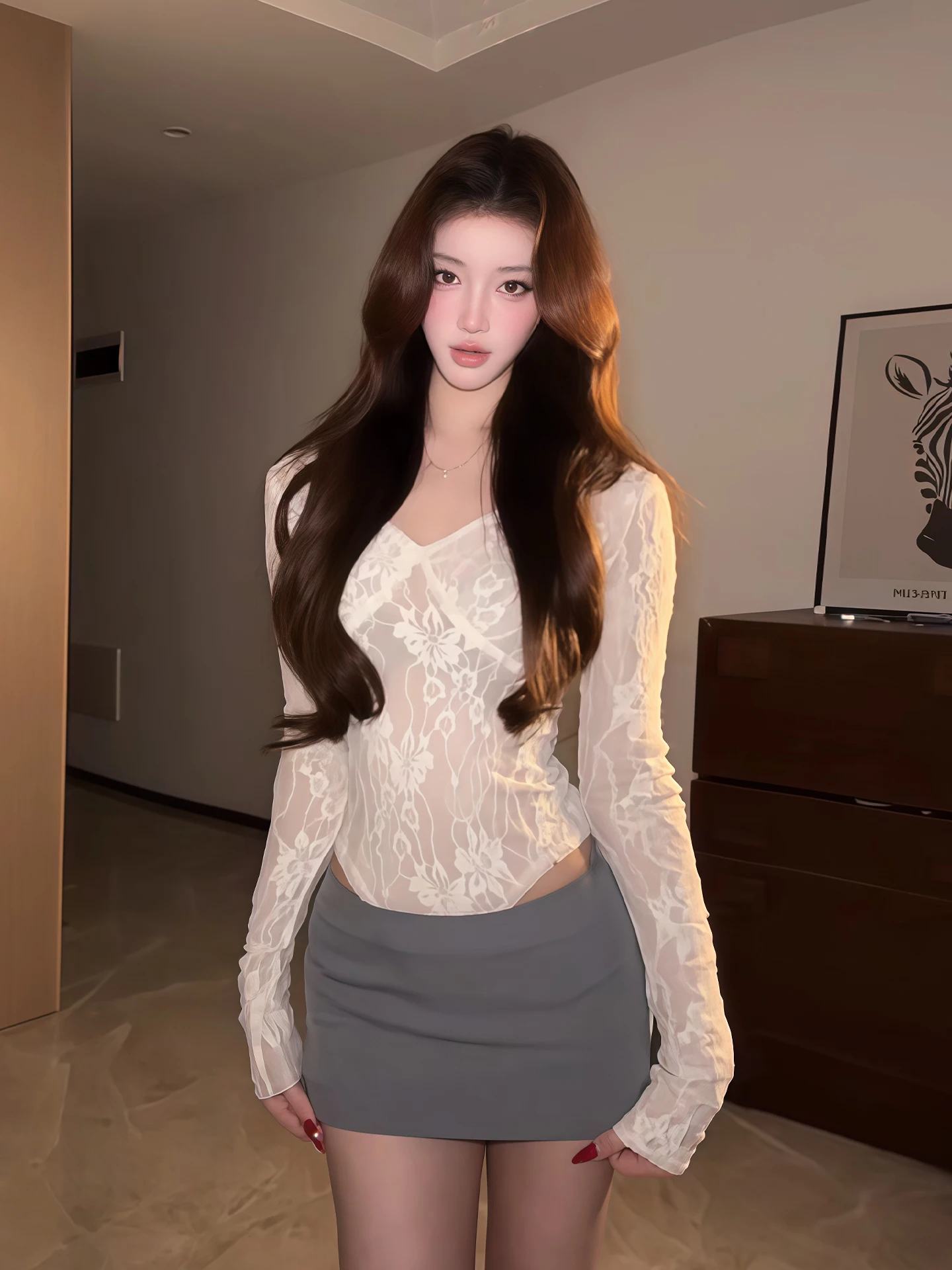 

Ele Lace V-ne Long Sve Onesie Women's Spring New Sle Sexy Slimming High Waist ort Pants Underwear Straight Cut