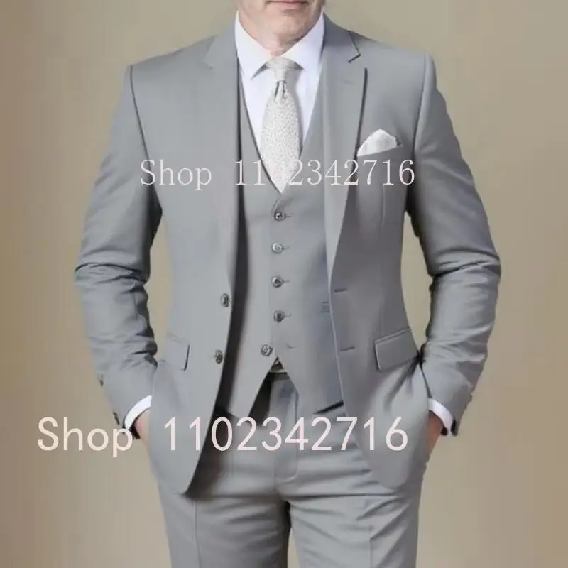 

Классический серый мужской костюм 2026: приталенный, с отложным воротником, для официальных мероприятий и свадеб, комплект из 3 предметов (пиджак, брюки, жилет), смокинг, костюм Homme