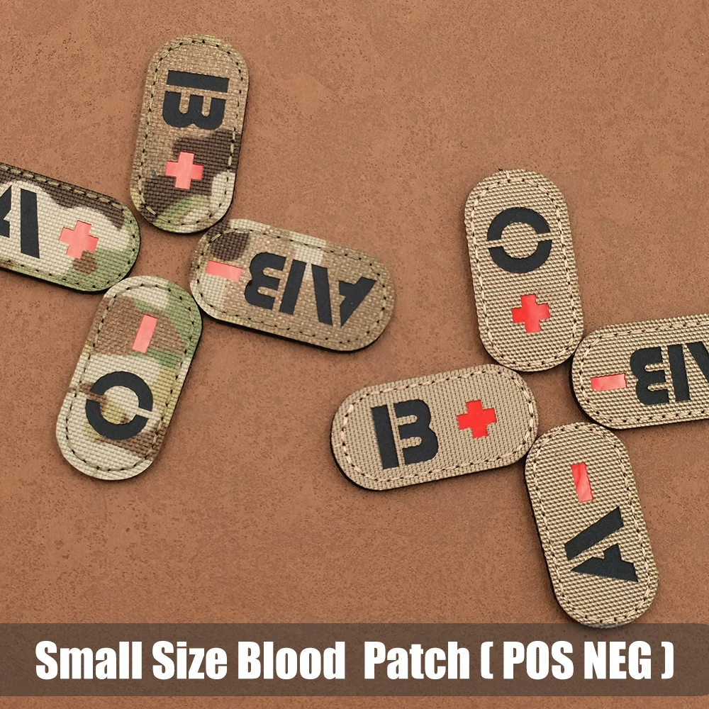 2X0.9 Inch Tactical Rescue Black IR Red Reflective NEG POS Blood Type Patch Camo Khaki Bag Hat Sticker Sew-on Shirt Army