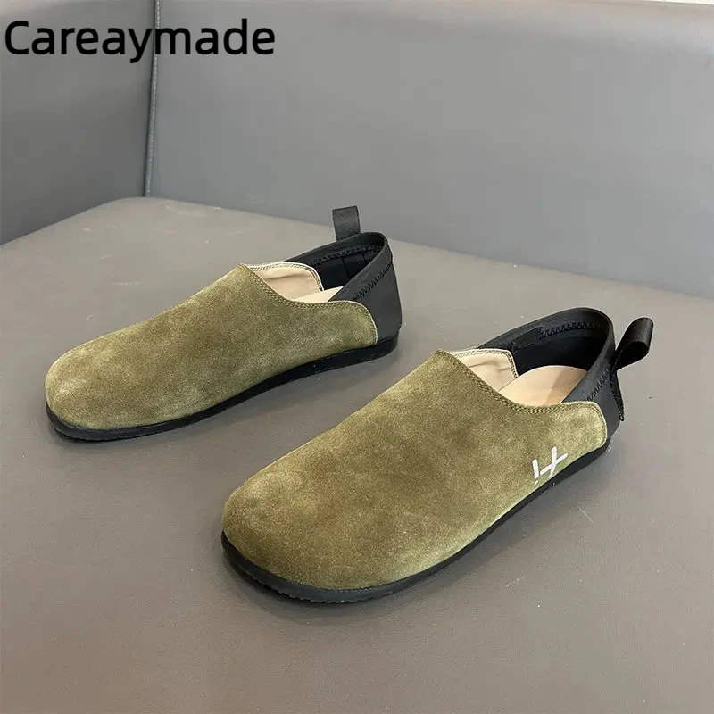 New low top bean shoes Color suede leather Slip-on shoe Hand slip on soft soled soft  leather shoes Fashion casual men\'s shoes