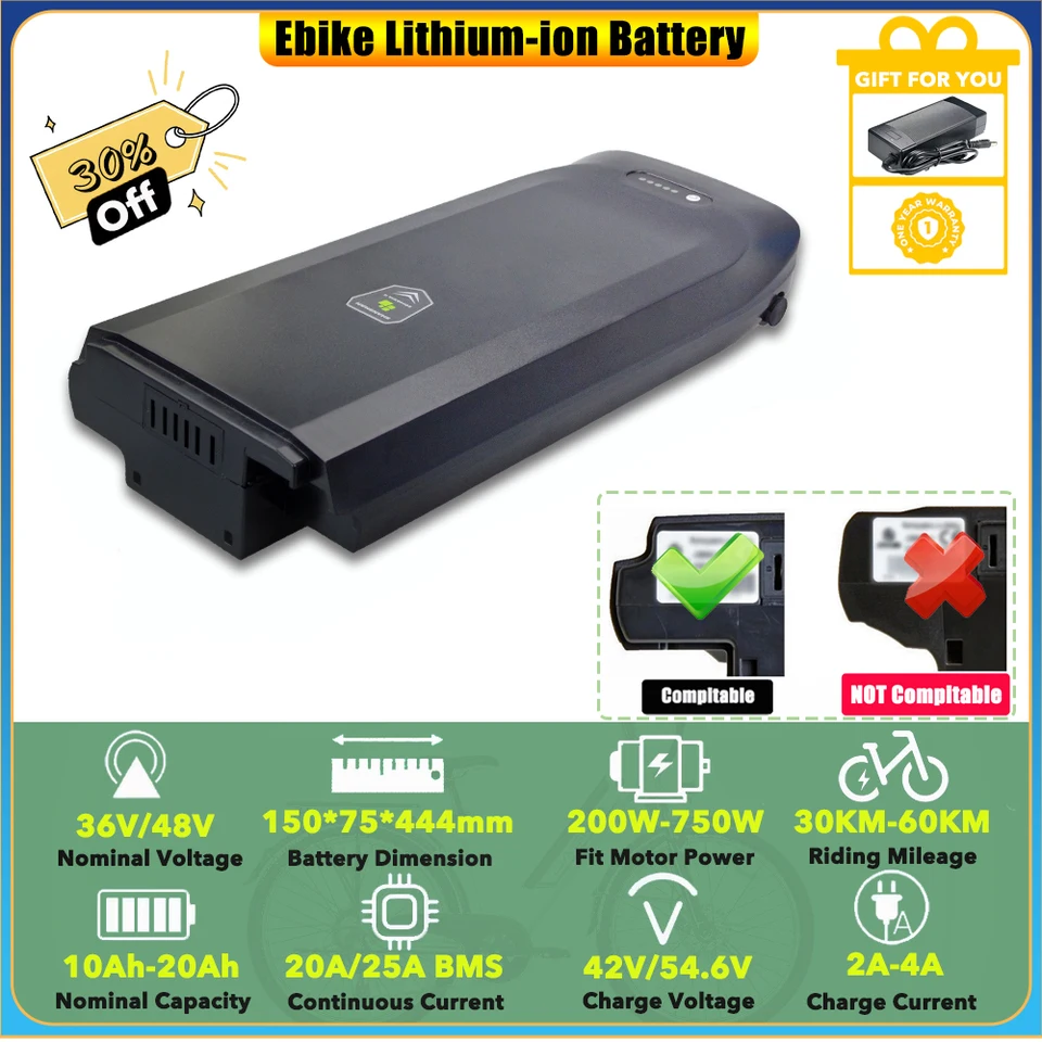 City Bike Carrier Lithium Battery 36V 10.4Ah 13Ah 14.5Ah 20Ah for