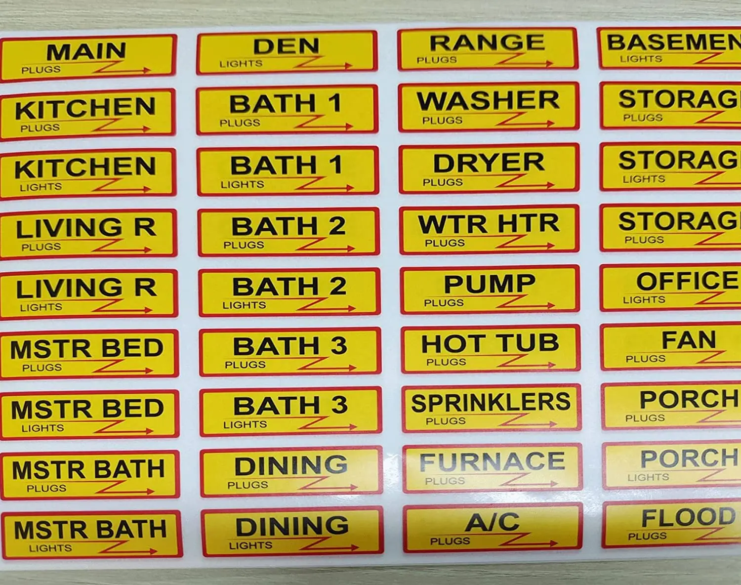 Yellow Circuit Breaker Box Labels Weatherproof Fuse Box Stickers 0.5 X 1.5 Inch Plugs and Lights