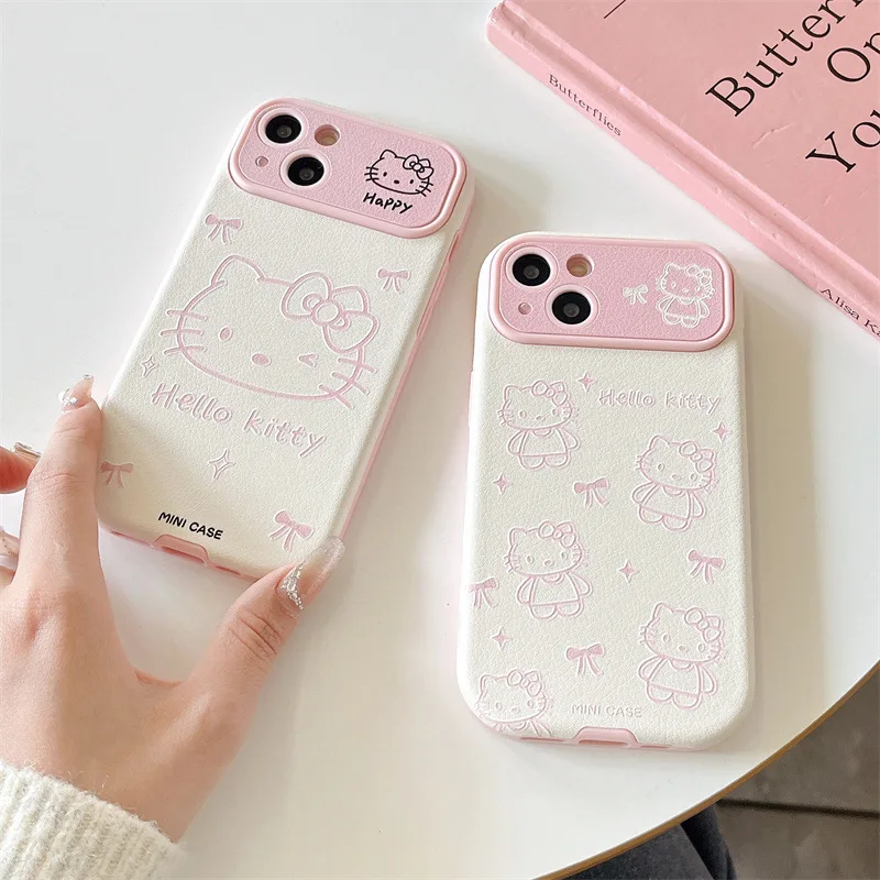 Hello Kitty Sanrio Pink Girls Lens protection Anime Phone Case For iPhone 15 14 13 12 11 Pro Max Case Cute Sweet cartoon Cover