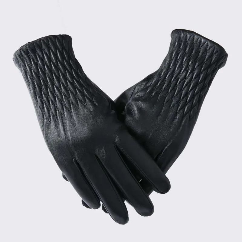 

Ladies Diamond Gather Glove Outdoor Winter Warm Genuine Sheepskin Leather Gloves Outdoor Plush Thickened Velvet Lining