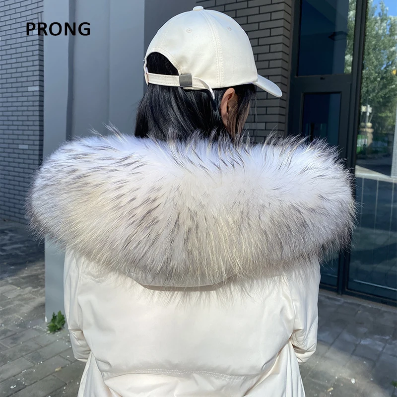 Natural Raccoon Fur Collar For Coat Women Winter Warm Real Fur Scarf Jackets Hood Trim Strips Neck Warmer Scarves Luxury Muffler