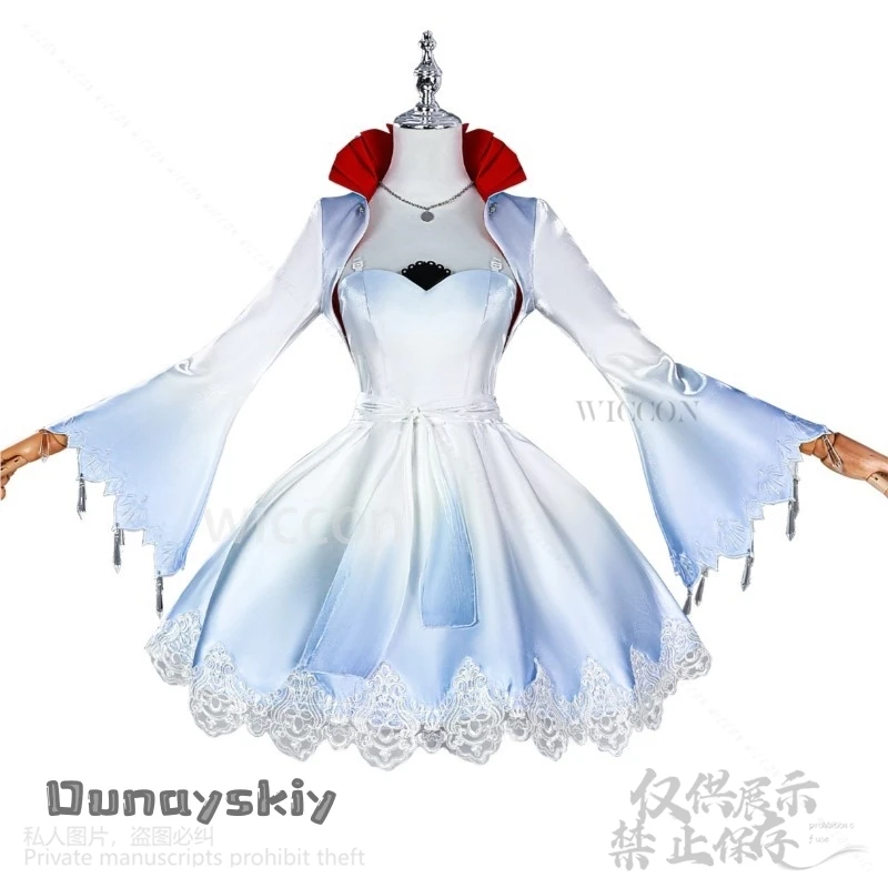 Weiss Schnee Cosplay RWBY Costume Anime Da Bianco A Blu Sfumato Eleganza Vestito di Pizzo Lolita Parrucca Coda di Cavallo Jirai Kei Halloween Ragazze