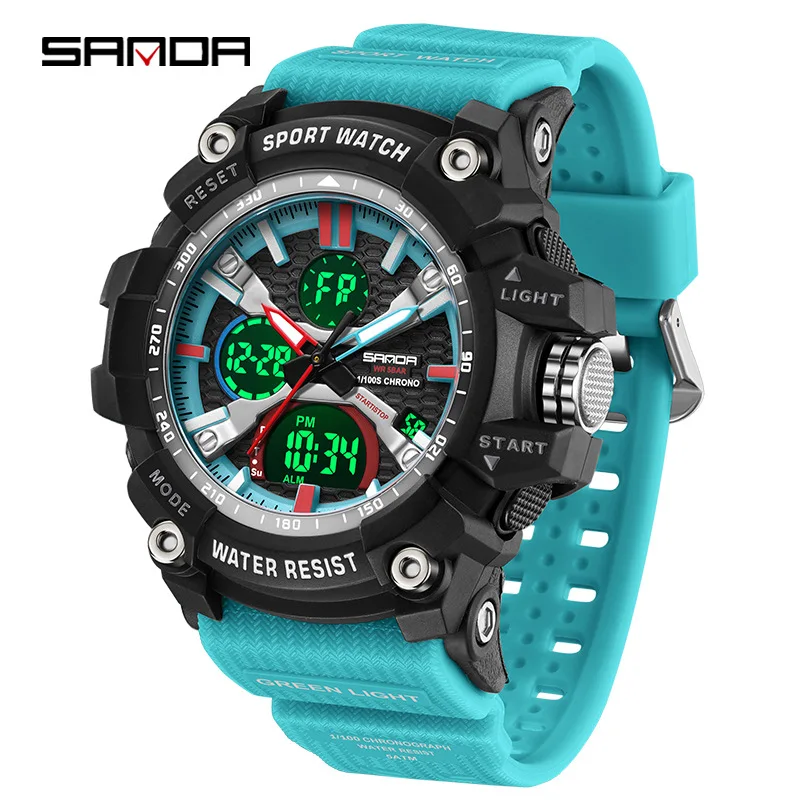 SANDA Quartz Watch Waterproof Wrist watch for Men Double Display Electron LED Clock Men's Sports Watches Military G Style Clock