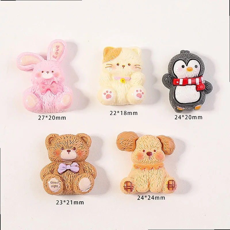 100pcs Wholesale Cartoon Animal Mini Rabbit Bear Resin Flatback Cabochon DIY Phone Case Hairpin Keychain Accessories